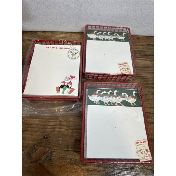 Vintage 1986 Set of 3 Christmas Holiday Notepads with Wire containers GooseSanta - Picture 1 of 11